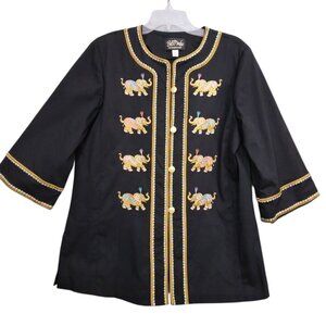 Bob Mackie | Black Embroidered Elephant Kimono Jacket | Size L